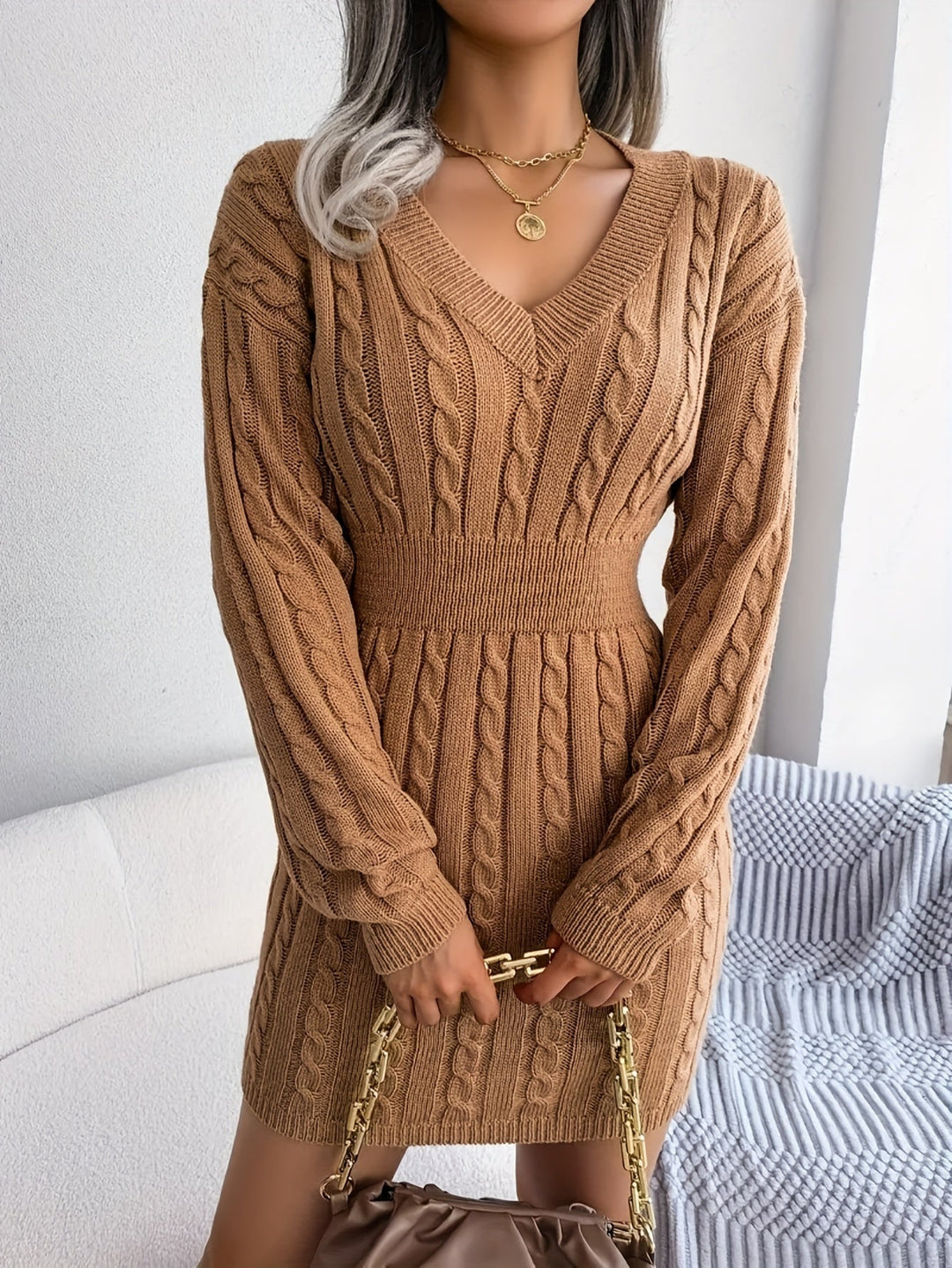Felicity | Kabelgebreide Peplum Sweater Jurk
