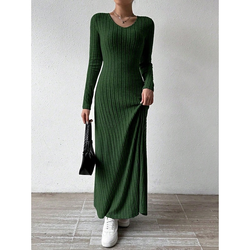 Willa | Geribbelde Maxi-jurk met Lange Mouwen
