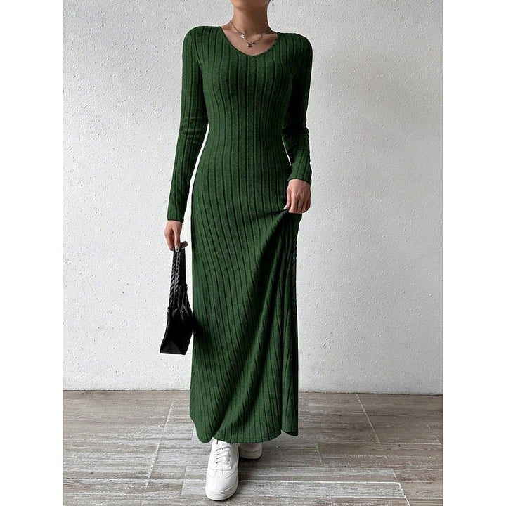 Willa | Geribbelde Maxi-jurk met Lange Mouwen