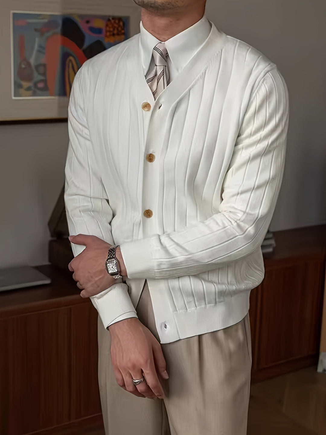 Arthur | Geribbelde Knopen Cardigan