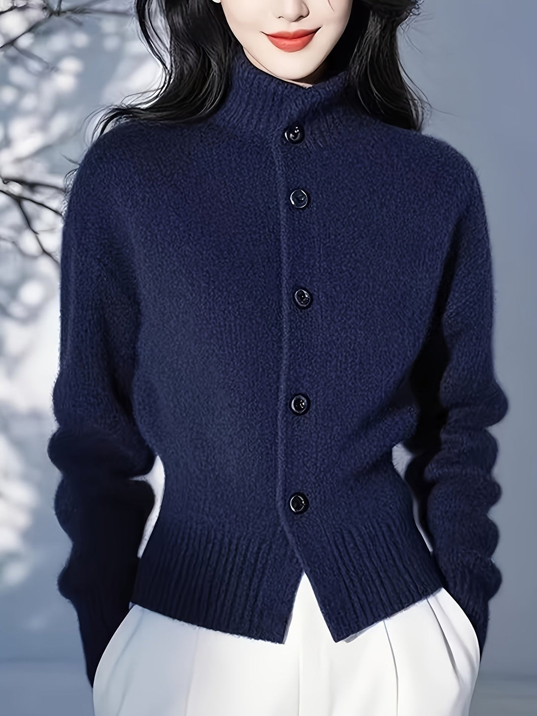 Margot | Hoge Hals Knopen Cardigan
