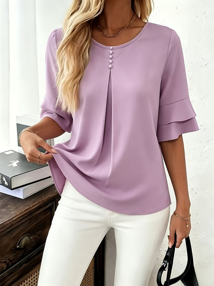 Karen | Blouse met Flared Mouwen en Plissé