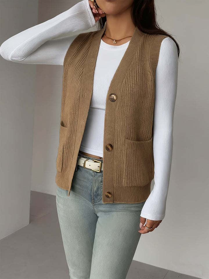 Miriam | Geknoopte V-Hals Gebreide Vest