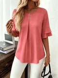 Karen | Blouse met Flared Mouwen en Plissé