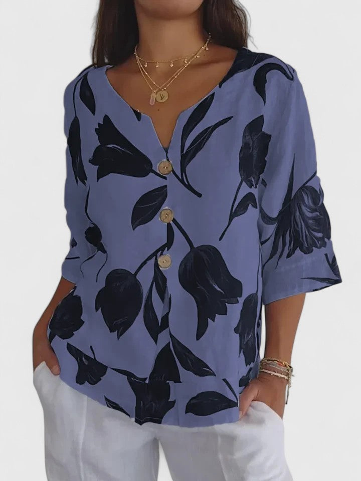 Fleur | Ontspannen Bloemen V-Hals Blouse