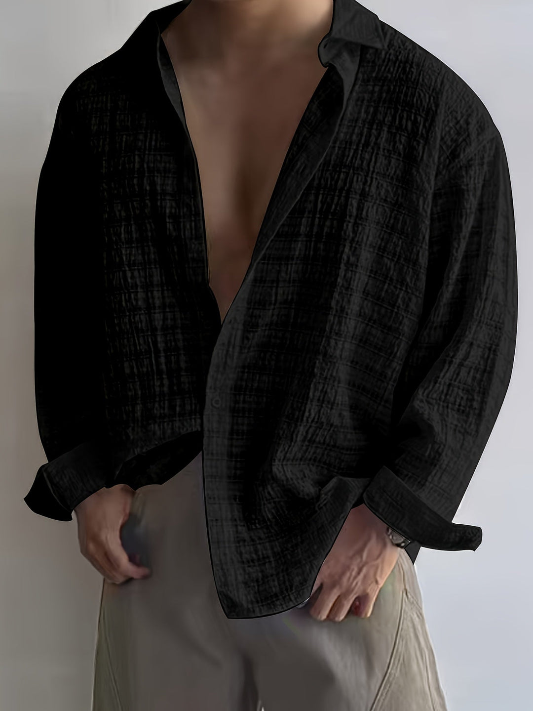 Rafael | Ontspannen Textured Lange Mouwen Shirt