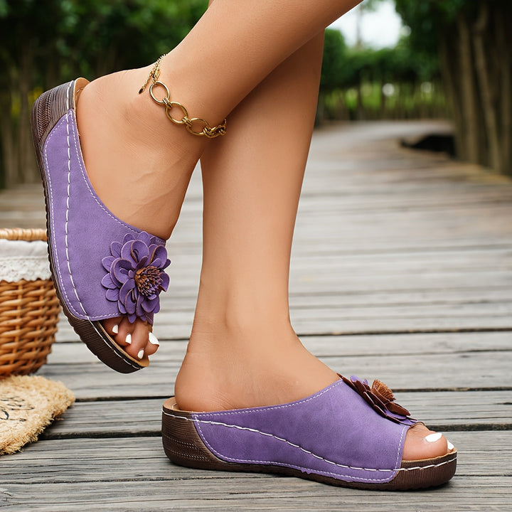 Melanie | Bloemige Comfort Wedge Sandalen