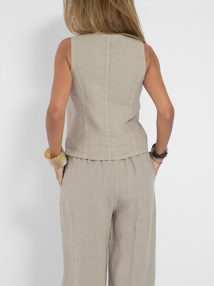 Lauren | Mouwloze V-Hals Vest &amp; Brede Pantalon Set