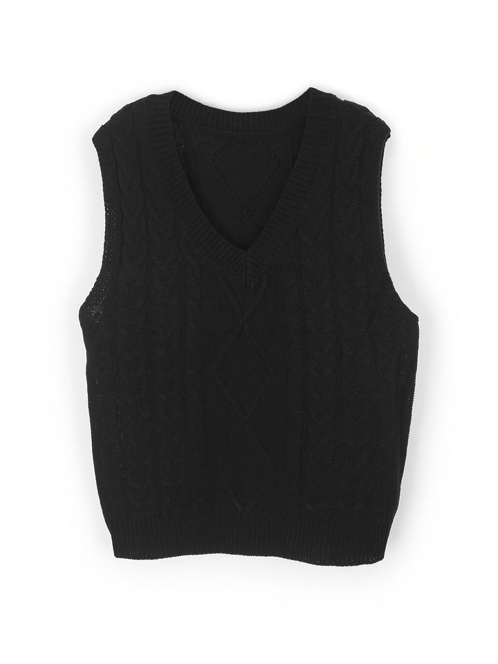 Cora | Gezellige Kabelgebreide V-Hals Sweater Vest