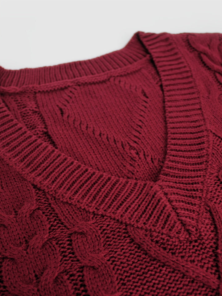 Cora | Gezellige Kabelgebreide V-Hals Sweater Vest