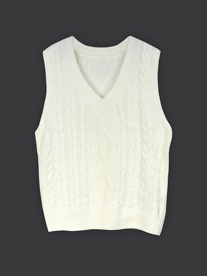 Cora | Gezellige Kabelgebreide V-Hals Sweater Vest