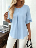 Karen | Blouse met Flared Mouwen en Plissé