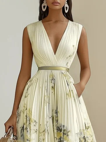 Betty | Elegante Mouwloze Lange V-Hals Jurk