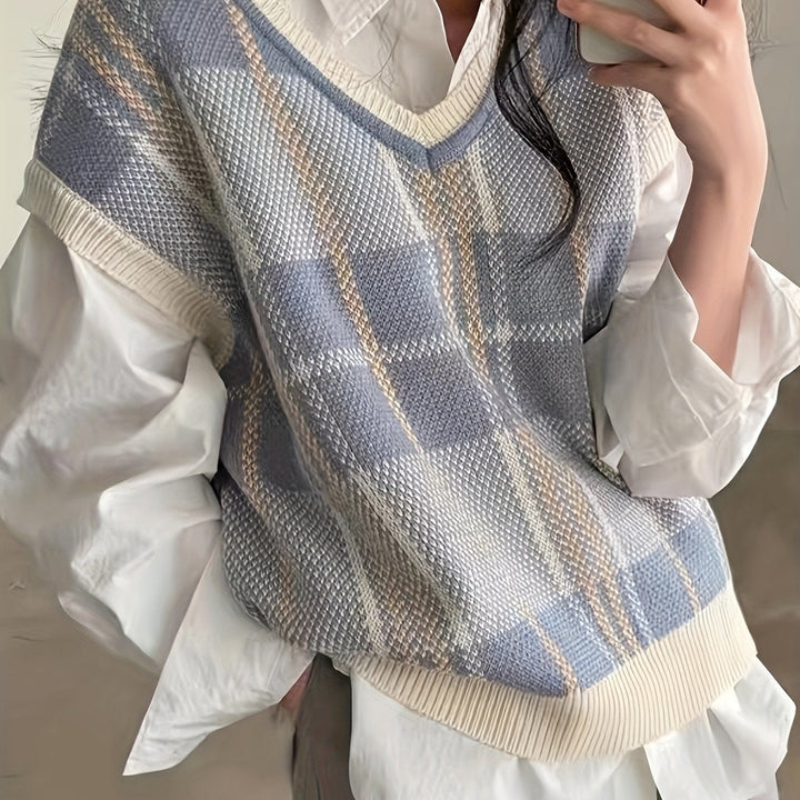 Marnie | Vintage Geruite V-Hals Sweater Vest