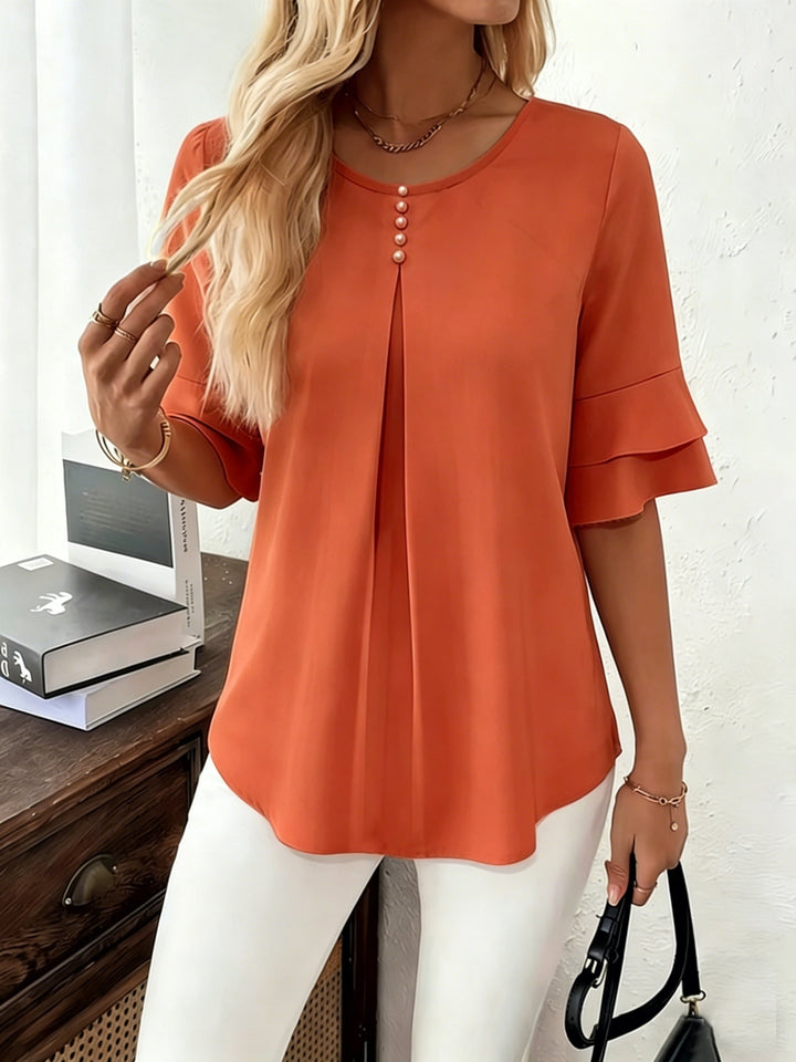 Karen | Blouse met Flared Mouwen en Plissé