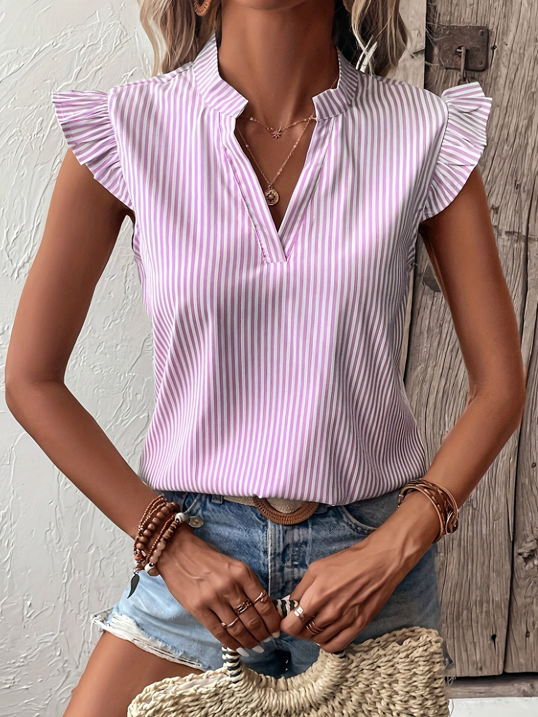 Rowan | Ruffle-Mouw V-Hals Blouse