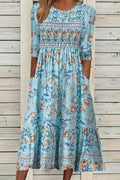 Freya | Elegante Bloemblaadjes Mid Sleeve Jurk