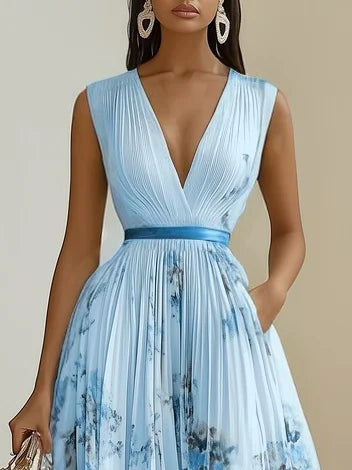 Betty | Elegante Mouwloze Lange V-Hals Jurk