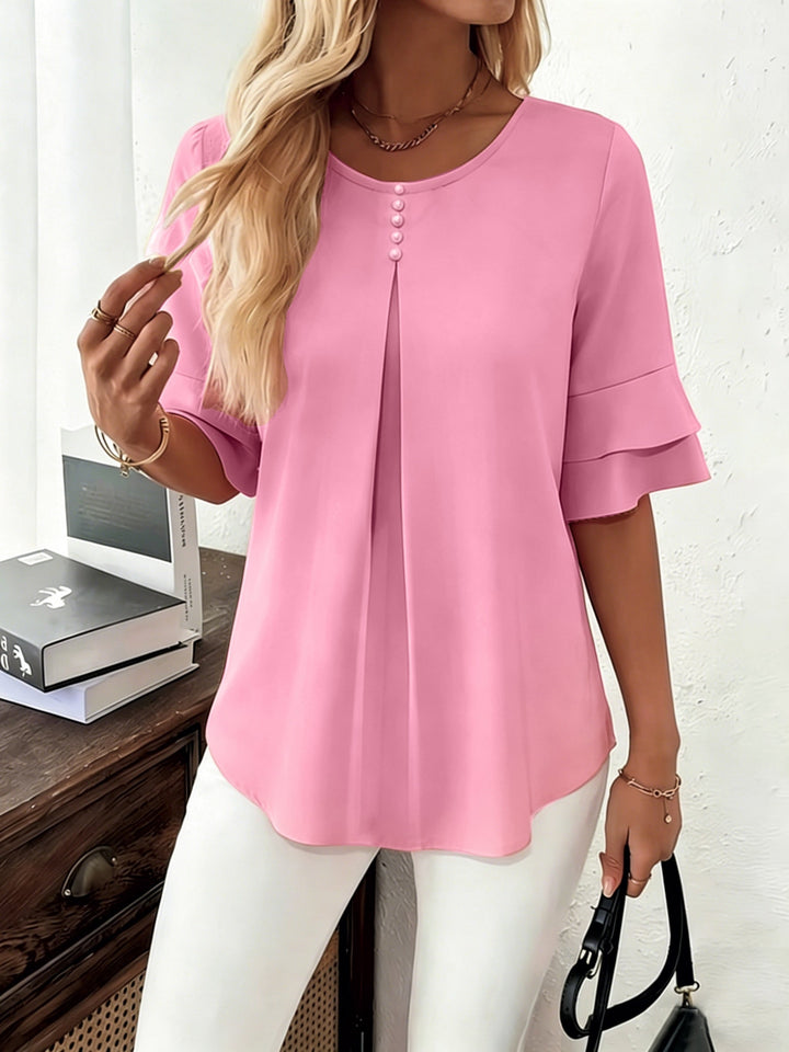Karen | Blouse met Flared Mouwen en Plissé