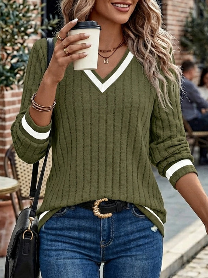 Talia | Color-Block Geribbelde Top met Lange Mouwen