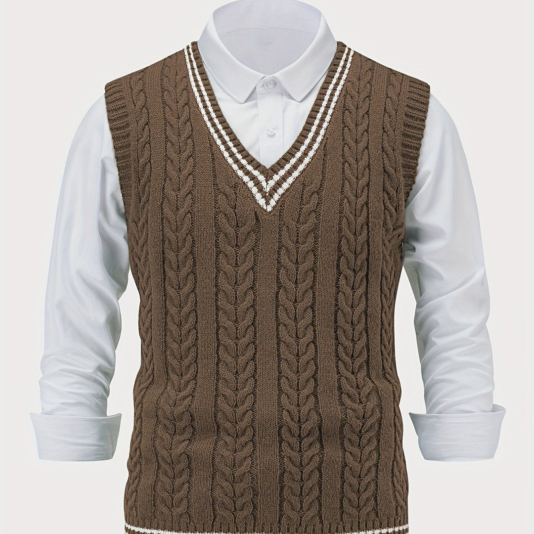 Gideon | Kabelgebreide V-Hals Sweater Vest