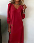 Stella | Stijlvolle Lange Mouwen V-hals Jurk