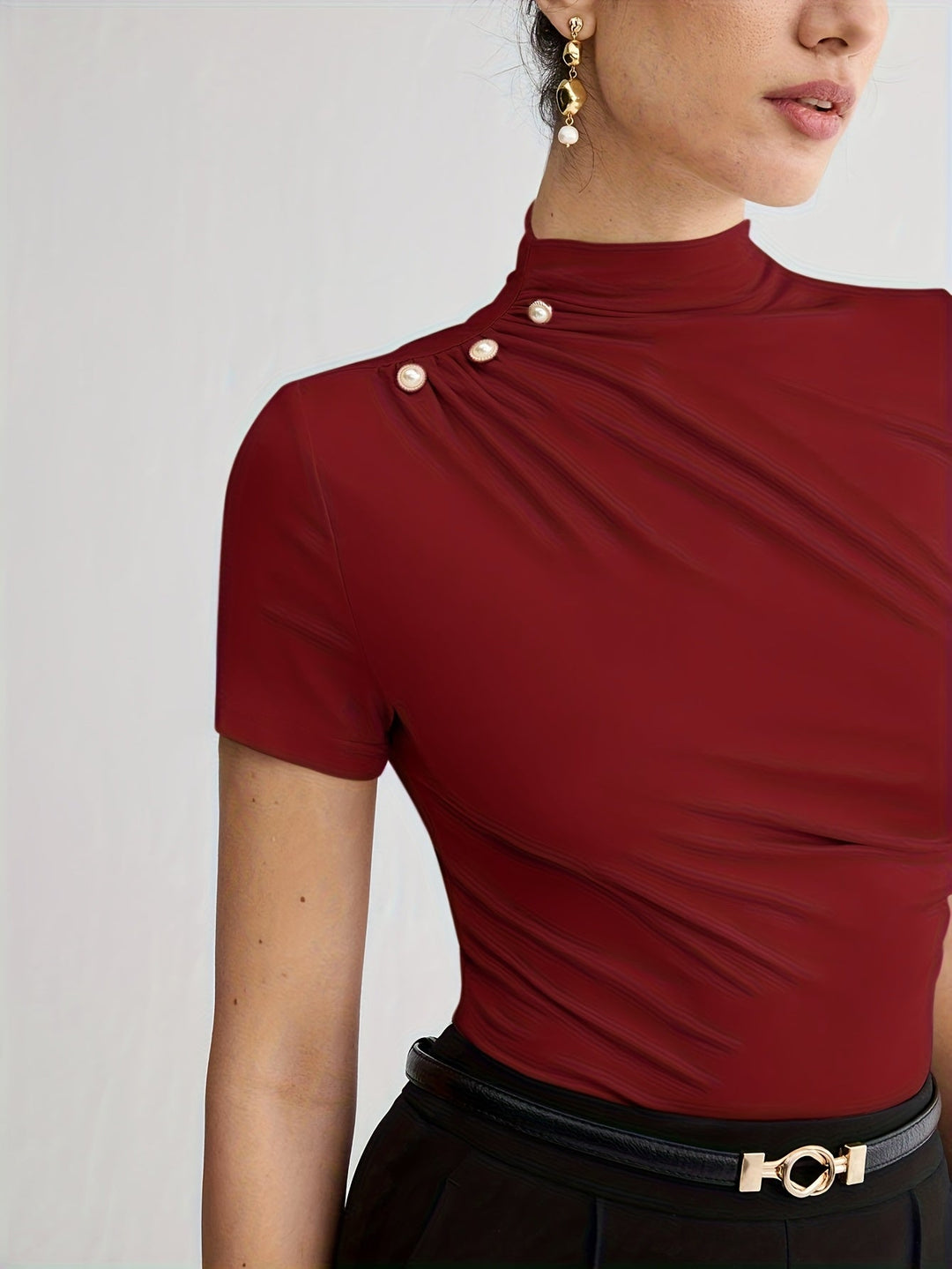 Sienna | Korte Mouw Top met Hoge Hals