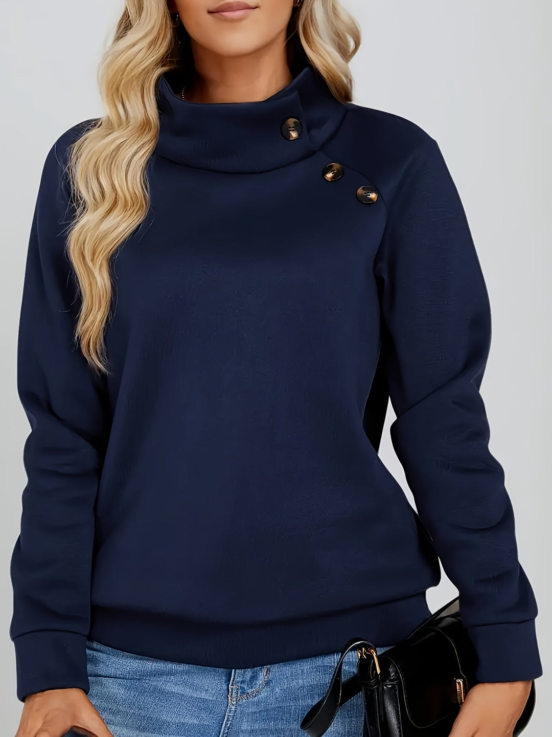 Kirsten | Sweatshirt met Staande Kraag en Knopenaccent