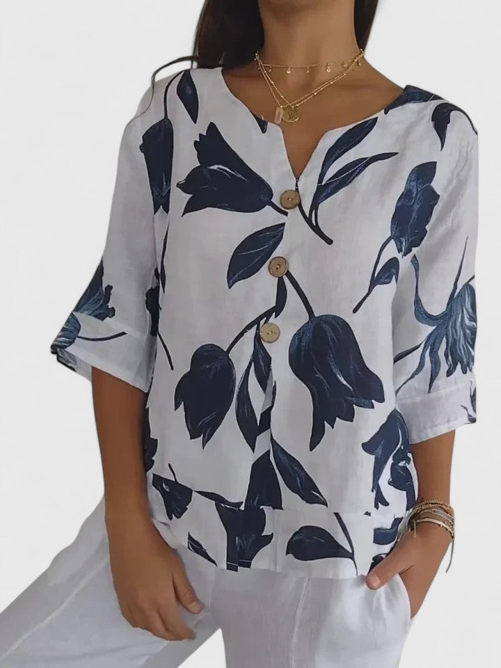 Fleur | Ontspannen Bloemen V-Hals Blouse