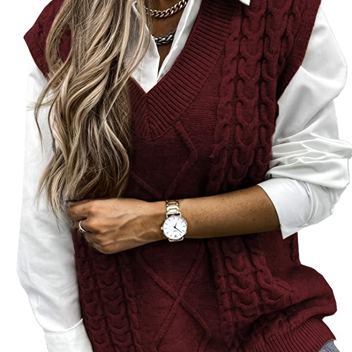 Cora | Gezellige Kabelgebreide V-Hals Sweater Vest