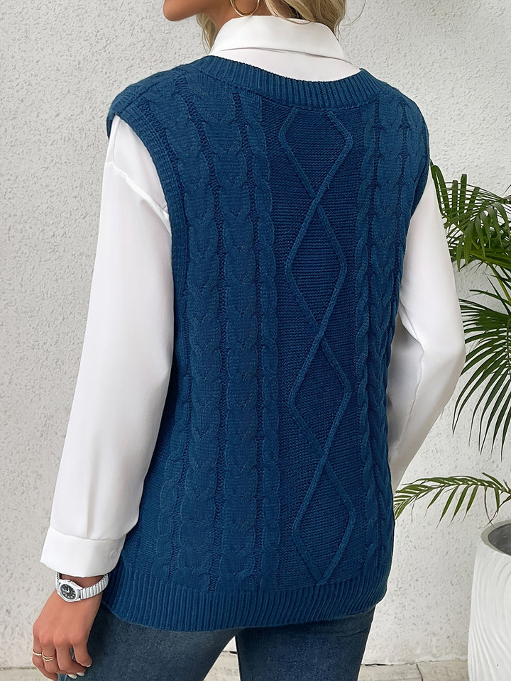Cora | Gezellige Kabelgebreide V-Hals Sweater Vest
