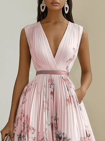 Betty | Elegante Mouwloze Lange V-Hals Jurk