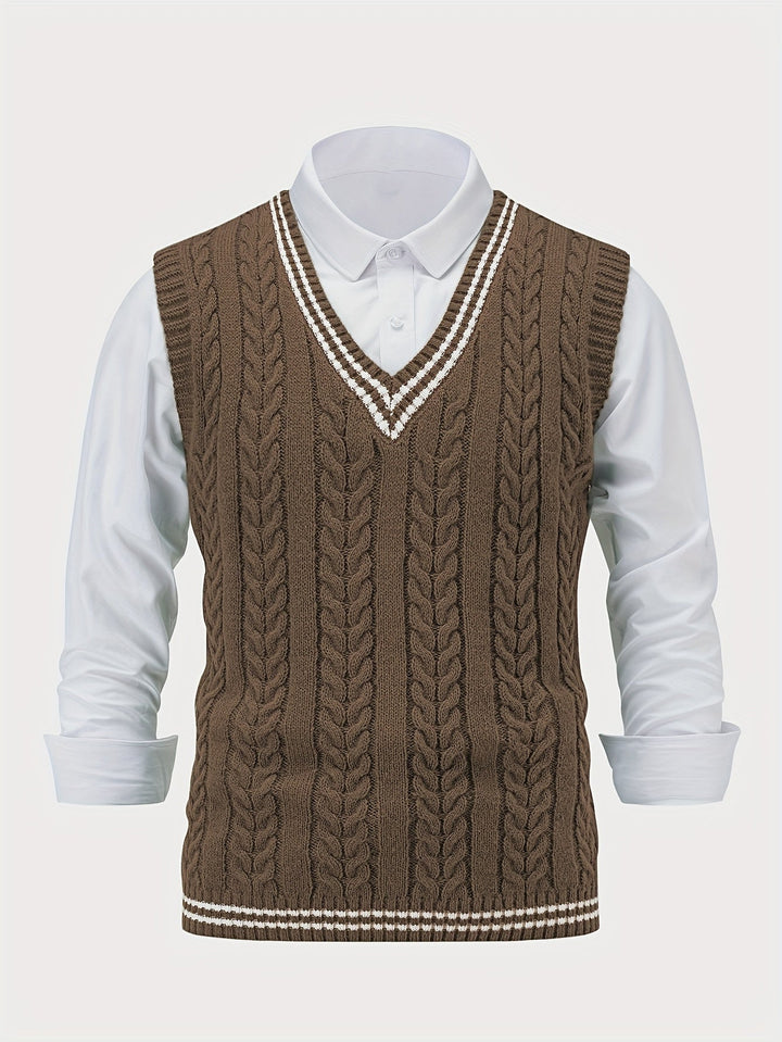 Gideon | Kabelgebreide V-Hals Sweater Vest