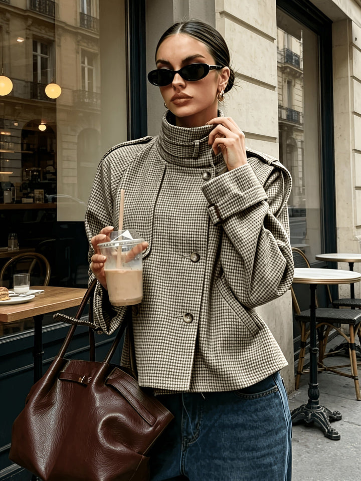 Marguerite | Staande Kraag Houndstooth Jas