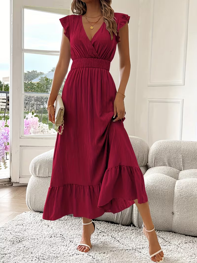 Marciela | Elegante Mouwloze V-Hals Rimpeljurk