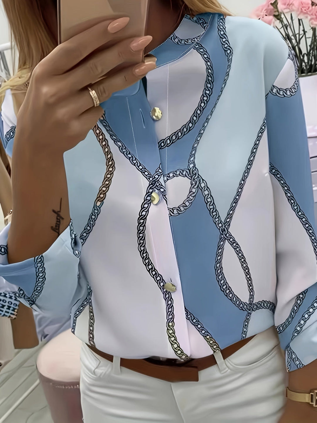 Ingrid | Kraagshirt met Kettingprint