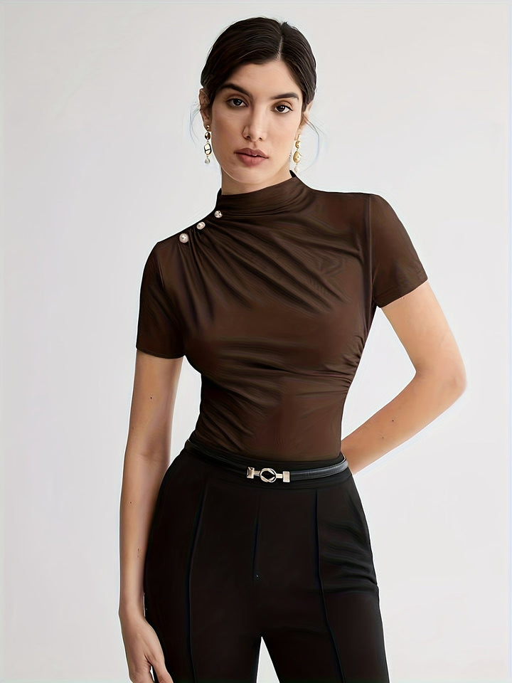 Sienna | Korte Mouw Top met Hoge Hals