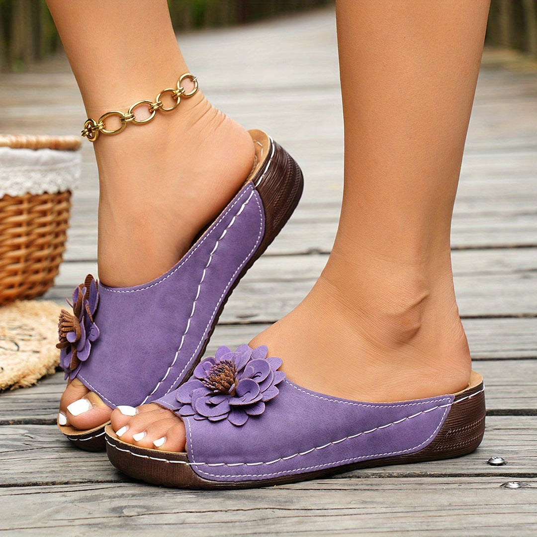 Melanie | Bloemige Comfort Wedge Sandalen