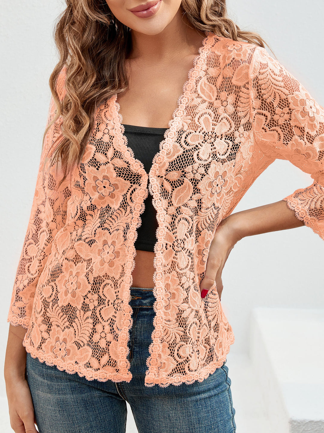 Cassandra | Bloemrijke Opengewerkte Cardigan
