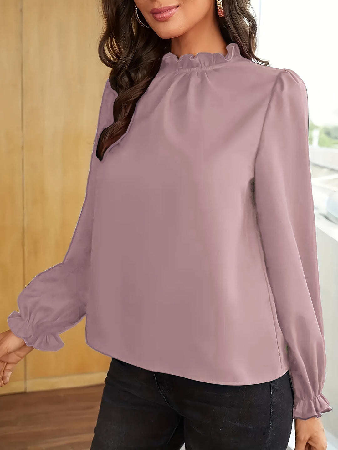 Tamsin | Rimpelige Hoge Hals Puff Mouw Blouse