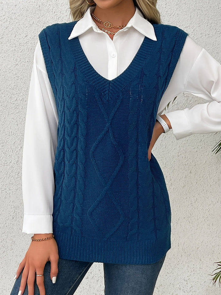 Cora | Gezellige Kabelgebreide V-Hals Sweater Vest