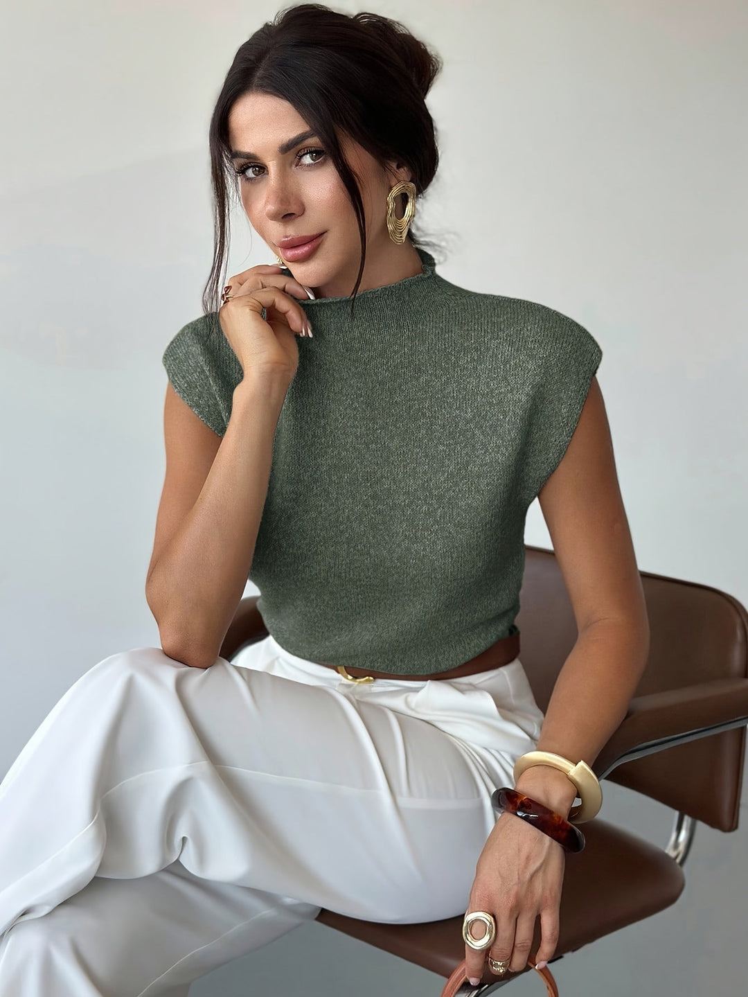Claudia | Mock Neck Mouwloze Trui Vest