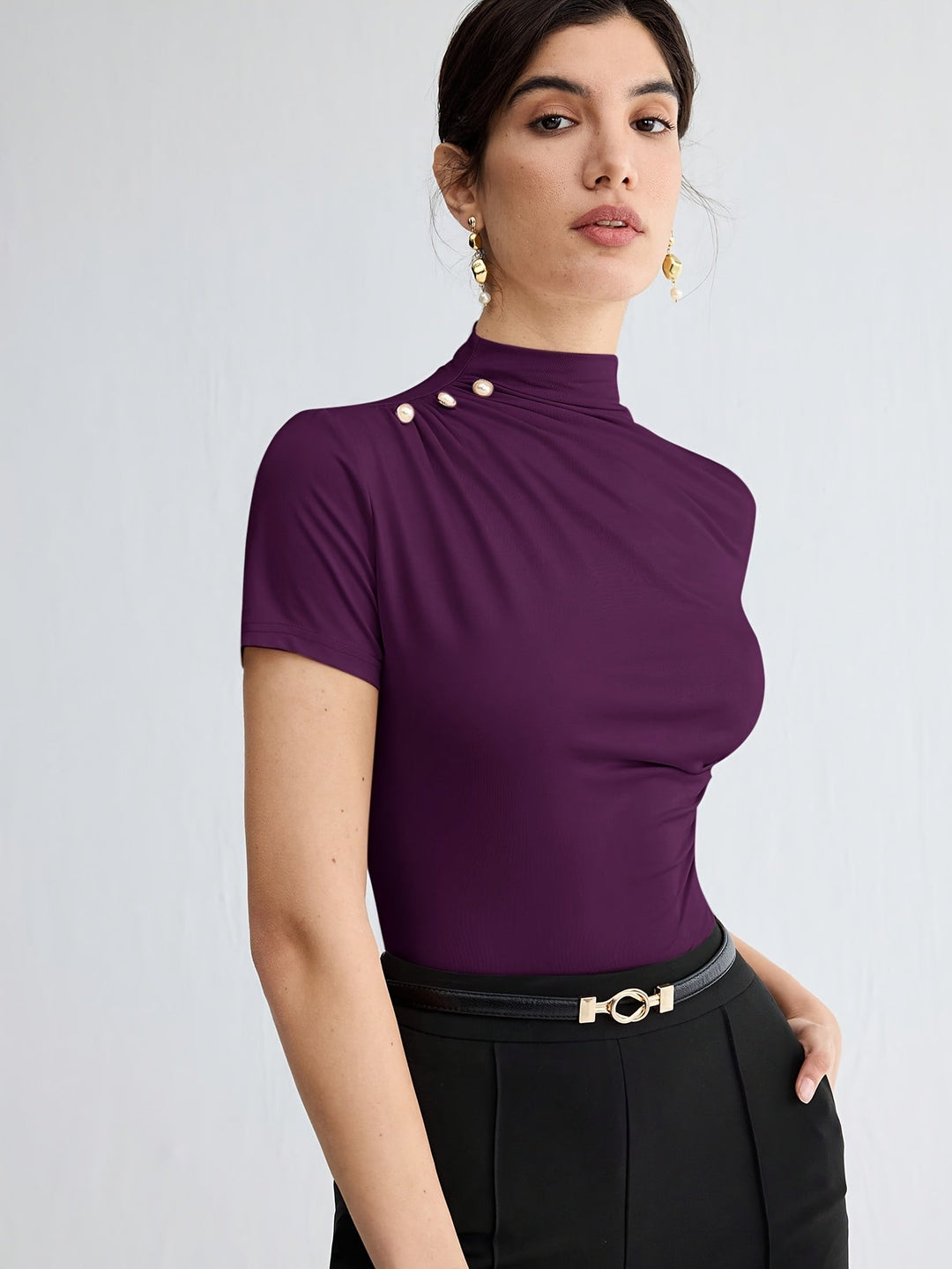 Sienna | Korte Mouw Top met Hoge Hals