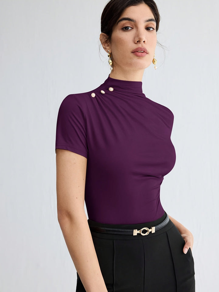 Sienna | Korte Mouw Top met Hoge Hals