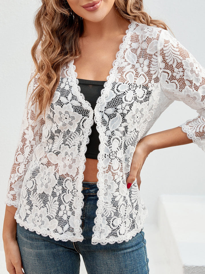 Cassandra | Bloemrijke Opengewerkte Cardigan