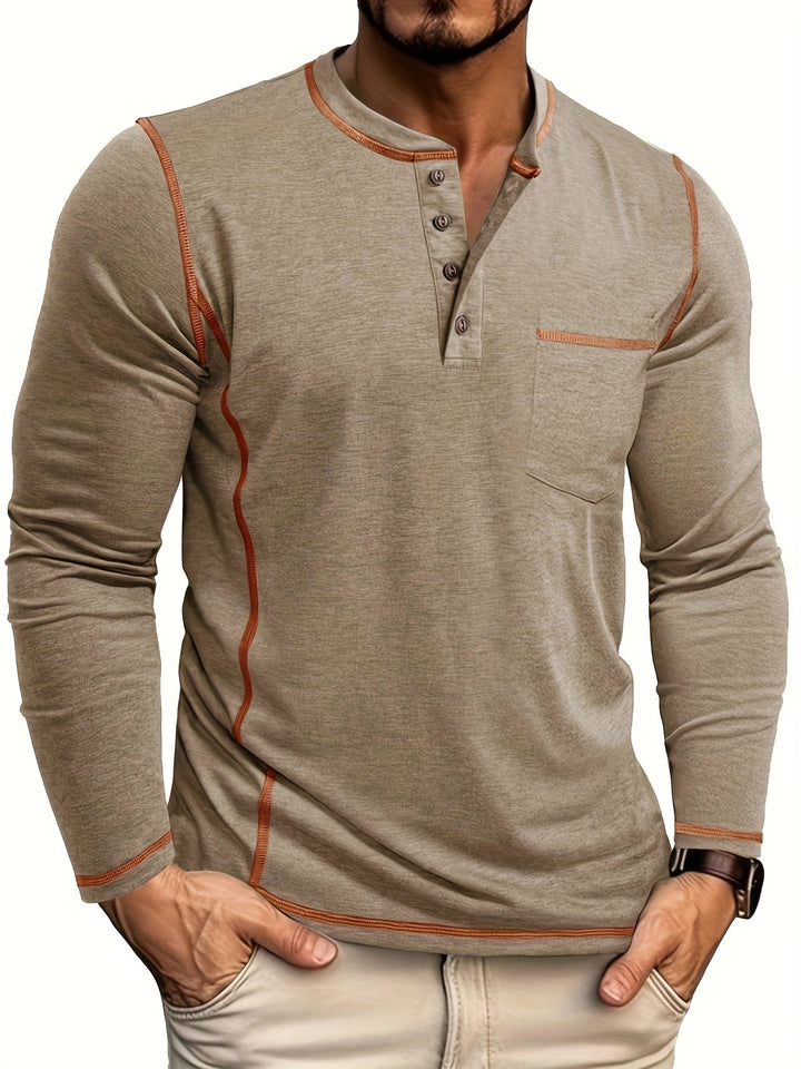 Reuben | Contrast-Stitch Lange Mouwen Henley