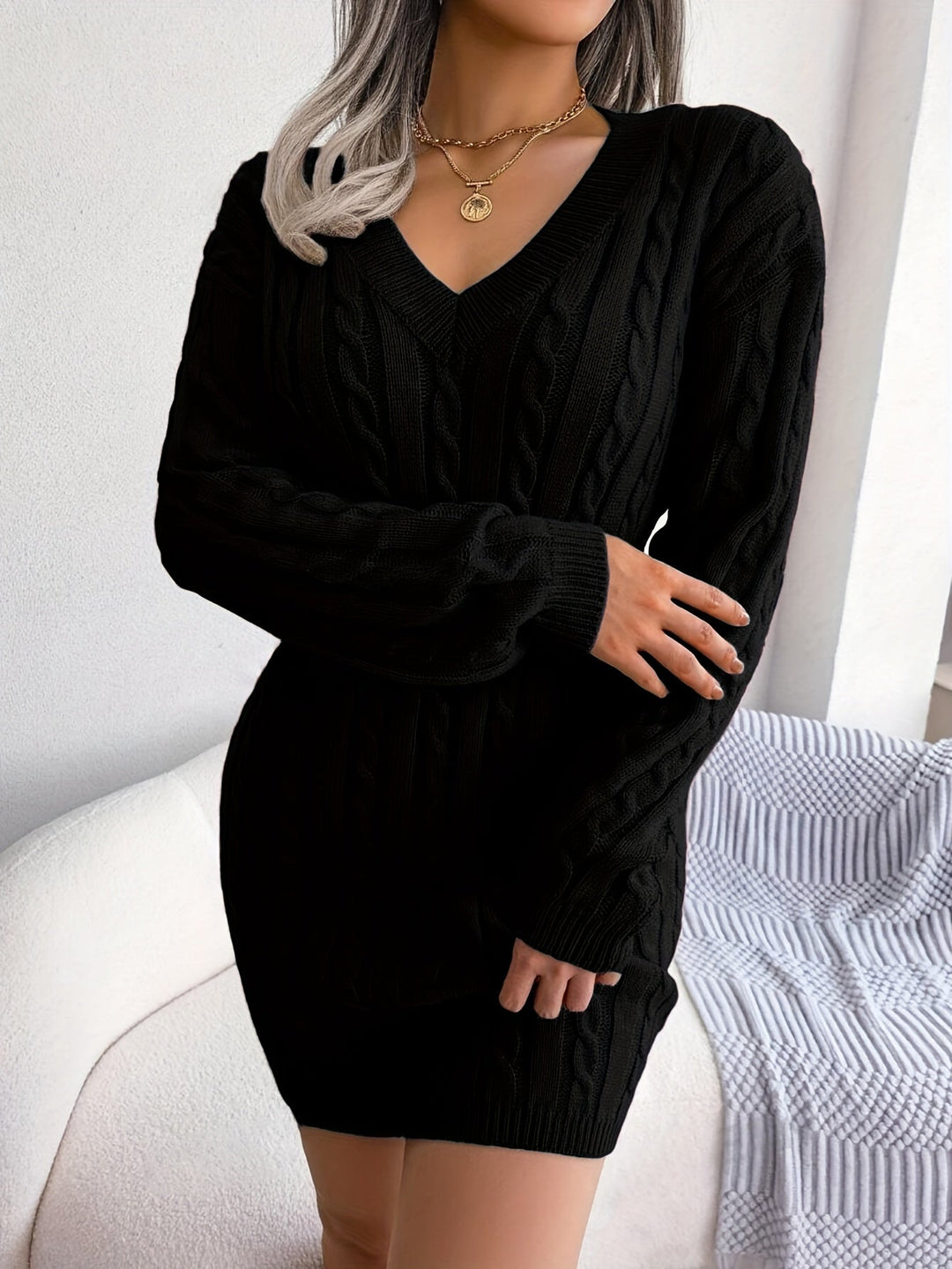 Felicity | Kabelgebreide Peplum Sweater Jurk