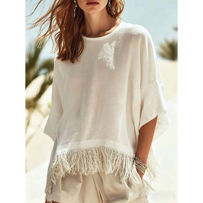 Vera | Relaxed Blouse met Franjezoom