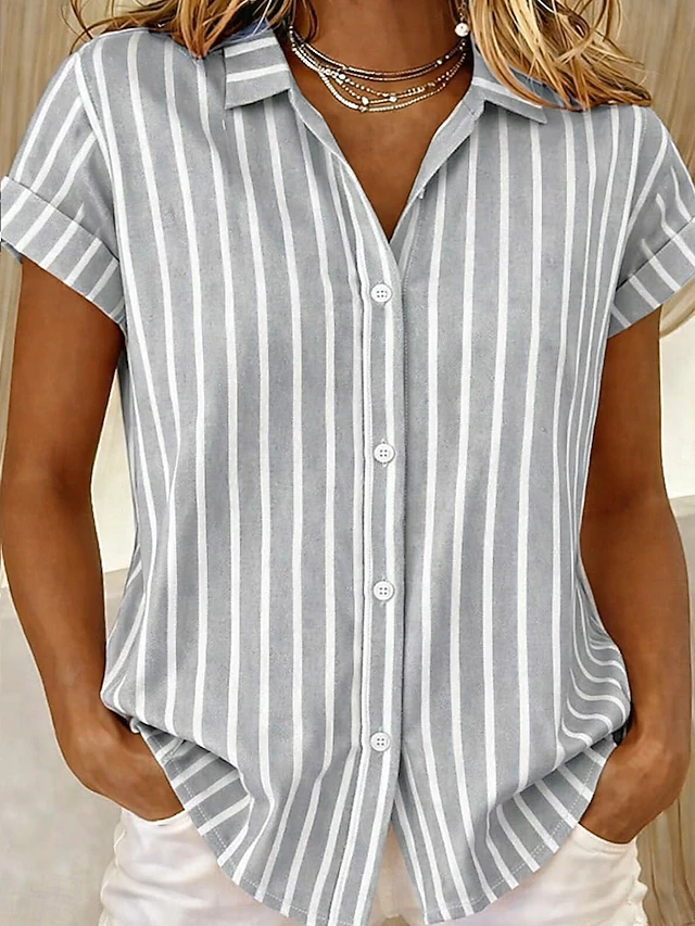 Sylvia | Gestreepte Korte Mouwen Blouse