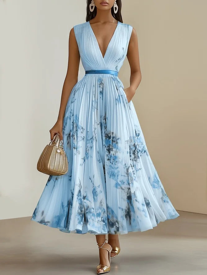Betty | Elegante Mouwloze Lange V-Hals Jurk